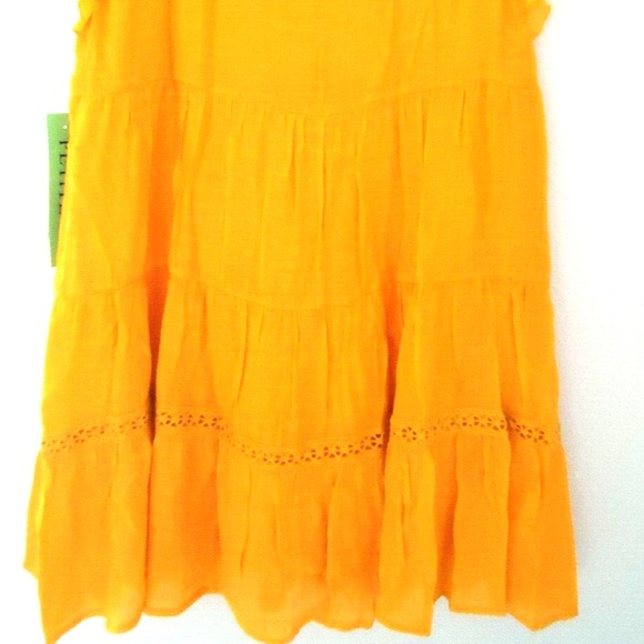 NWT Indigo Rose Summer Ruffled Sleeveless V Neck Tiered Mustard Dress Size-PL - Picture 7 of 9